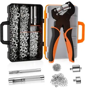Heavy Duty Grommet Tool Kit with 400 count Grommets - 1/4", 3/8" Hole Punch & Handheld Eyelet Plier for Tarps, Tents, Canvas, Vinyl & Leather Fabric