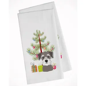 212 MAIN Holiday Cotton Kitchen Cleaning Cloths - Christmas Tree & Schnauzer White Design, Set of 2, Home Kitchen Drying Towel