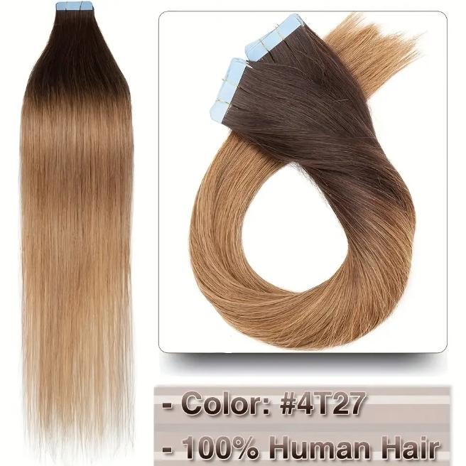 20Pcs 30g Seamless Tape-In Human Hair Extensions, Straight Skin Weft Remy Hair, Invisible & Natural Look, 12-28 Inch Lengths for Women