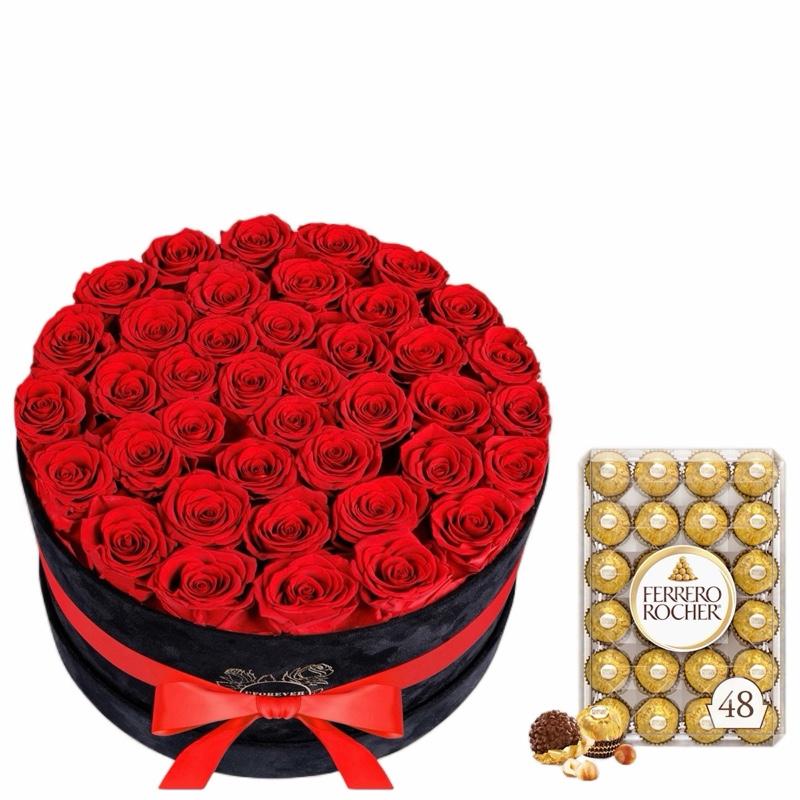 Luxury Gifts - 40 Red Rose Arrangement with Ferrero Rocher Chocolate Box for Special Occasions