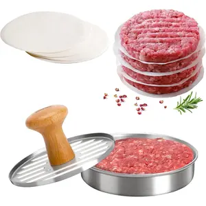 Burger Press 5" Hamburger Press Patty Maker - Non-Stick Hamburger Mold with 100 Patty Papers Set | 304 Stainless Mash Tool Smash for Meat Beyond Veggie Turkey Vegan Beef