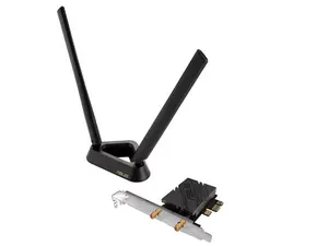 ASUS PCE-BE92BT WiFi 7 PCI-E Adapter with 2 external antennas. Supporting 6GHz band, 320MHz, Bluetooth 5.4, WPA3 network security, OFDMA and MU-MIMO, only compatible with Intel motherboards