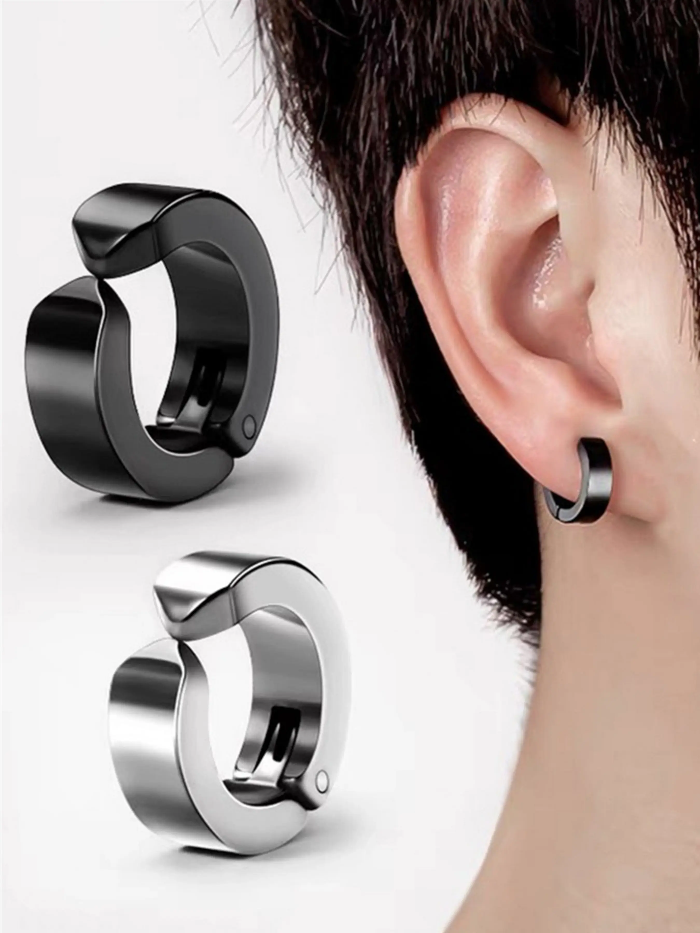 2pcs 316L Stainless Steel Cuff Earrings, Non-Piercing Hoop Design, Clip-On Style, Durable & Stylish Fashionable Huggie Earrings Jewelry Accessory, Trendy Fashionable Accessories, Non Pierced Earrings, Ear Cuffs