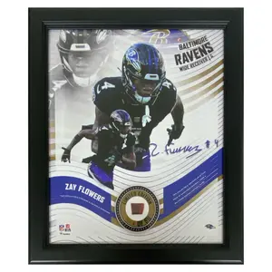 Zay Flowers Baltimore Ravens Framed 15" x 17" Game-Used Football Collage LE 50
