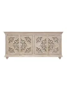 HomeRoots 488630 71 in. Beige Solid Wood Sideboard with Four Doors