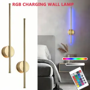 2-Piece Rechargeable Wall Lights, RGB Dimmable, 50cm /gold, Remote Control, Wireless Installation, USB Charging, Home Bedroom Office Lighting, Rechargeable Wall Sconces