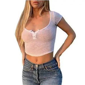 Ultra Thin Cotton and Polyester Women's Short Sleeve Low Cut T-Shirt