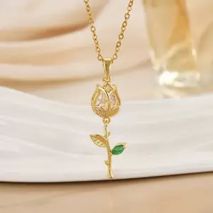 LisiZen Summer Fresh Style Romantic Tulip Necklace Elegant Light Luxury Gorgeous Accessory High-end Versatile Fade-Resistant Necklace DZXL4034
