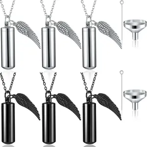 6 Pieces Stainless Steel Urn Necklace for Ashes Cremation Jewelry Memorial Angel Keepsake Cylinder Pendant for Women Men with Filling Kit