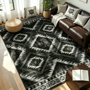 Mother's Day Home Decor Gifts, Washable Distressed Aztec Runner Rug, Soft Faux Wool Vintage Moroccan Low Pile Area Rug with Non-Slip TPR Backing for Indoor Living Room Bedroom