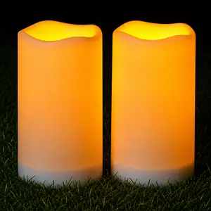 Solar Candles Outdoor Waterproof, 3"x6" Rechargeable Solar Powered Lights, Flameless Flickering Dusk to Dawn Sensor Outdoor Pillar Candles for Halloween, Lanterns, Garden, Patio, Porch