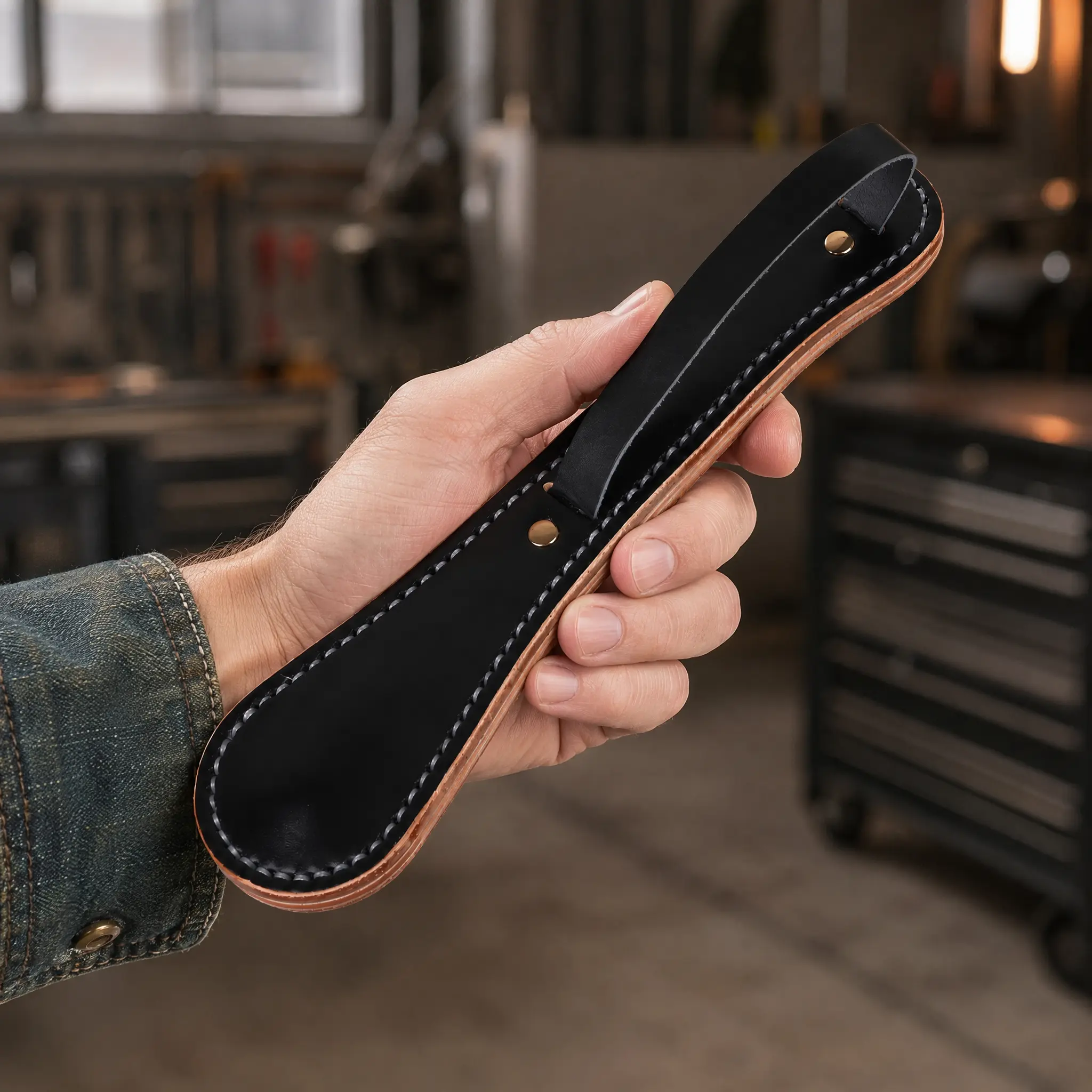 Vintage Cowhide Leather Hand Paddle Home Decor Prop - Classic, Unique Smooth Handle, Portable Weighted Feel for Display and Collection Use, Display/Collection