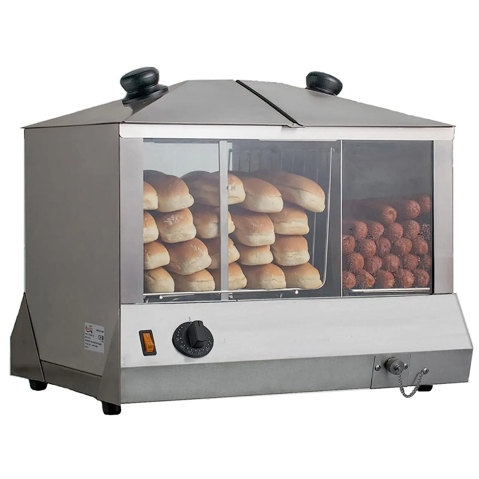 Hakka Commercial Electric Hot Dog Steamer - 2-Tier Durable Stainless Steel Food Warmer, 200 Hot Dogs & 48 Buns Capacity, 1300w 110v, 8 Qt Water Pan, Built for Concessions & Events