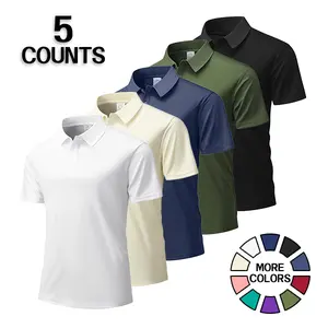 Men’s summer 5-pack stretchy solid-color polo shirts made from soft, skin-friendly, breathable fabric; classic lapel design that’s simple and versatile; short-sleeve shirts suitable for work, travel, casual wear, and sports across multiple occasions.