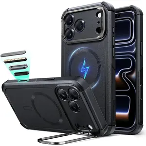 ESR for iPhone 17 Pro Max Phone Case with Stash Stand, 7X Military-Grade Drop Protection with Camera Control, Shock-Absorbing Rugged Cover, Compatible with MagSafe Accessories, Cyber Series, Black