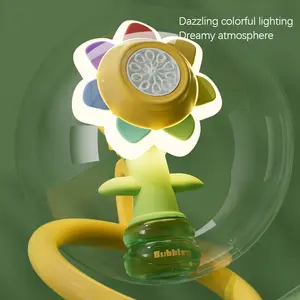 Flower Bubble Machine - Automatic Blowing Fun Toy for Toddlers, Rechargeable, Colorful Bubbles, Sunflower Shape, Best Outdoor & Indoor Bubble Maker, Ideal for Kids Play, Birthday Party, Baby Shower Gift, Fun Toy for Children, Non-toxic & Safe