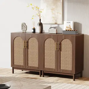 Set of 2 Rattan Sideboard Buffet Cabinet with Storage by Tribesigns, 59 Inch Accent Cabinet with Doors for Dining Room, Living Room, Kitchen