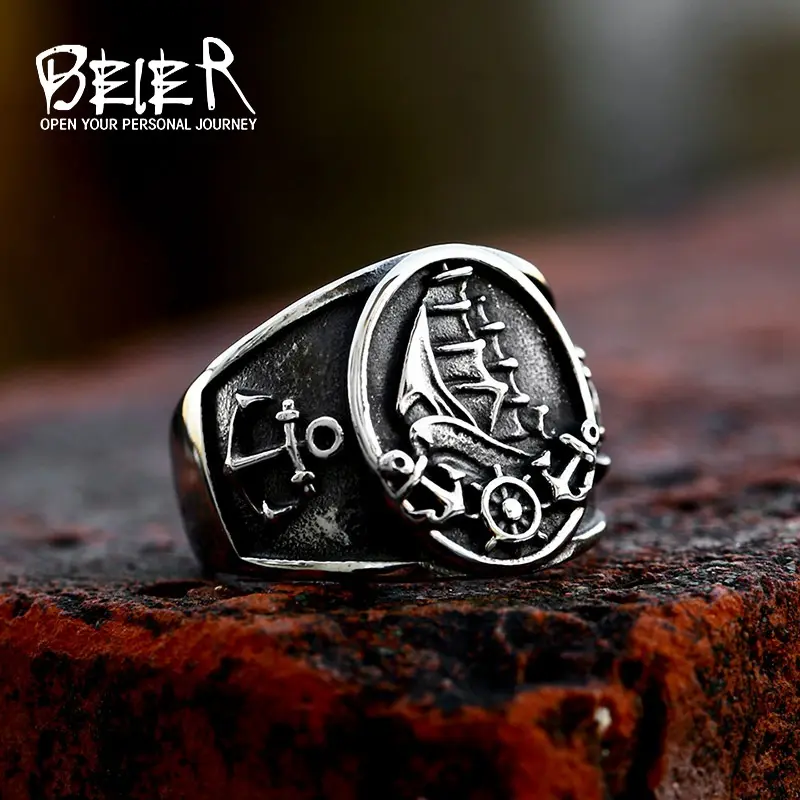 "You Are My Anchor" Men's Everyday Stainless Steel Casting Anchor Ring, Sailboat-Themed Titanium Steel Costume Jewelry Gift, Everday