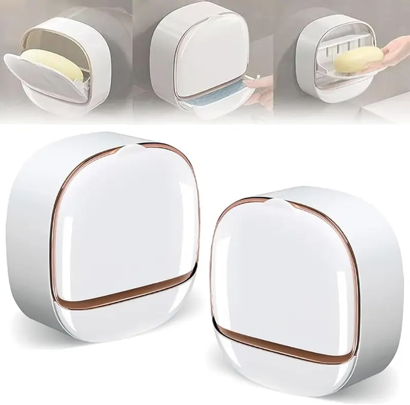 Luxury Soap Holder with Drain Tray Waterproof Soap Dish Holder Adhesive Wall Mounted for Shower Bathroom Bathtub Keeps Soap Bars Dry