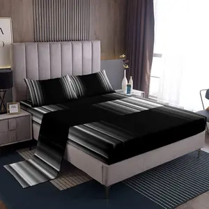 Geometric Abstract Ombre Sheet Set for Men Women,Grey Gray and Black Striped Decorative Bed Sheets,Boys Girls Simple Modern Sheets