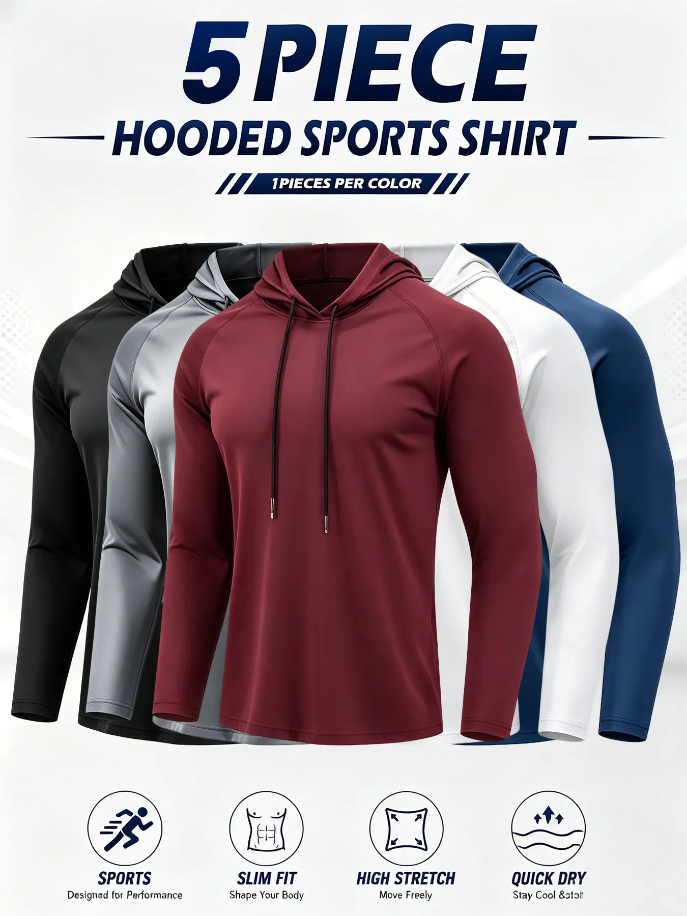5-Piece Men's Hoodie Set, Quick-Dry & Heat Retention, Loose Fit, Essential for Autumn & Winter Layering, Casual & Athletic Wear, Perfect for Fitness and Daily Outfits, Streetwear Sweatshirt Set
