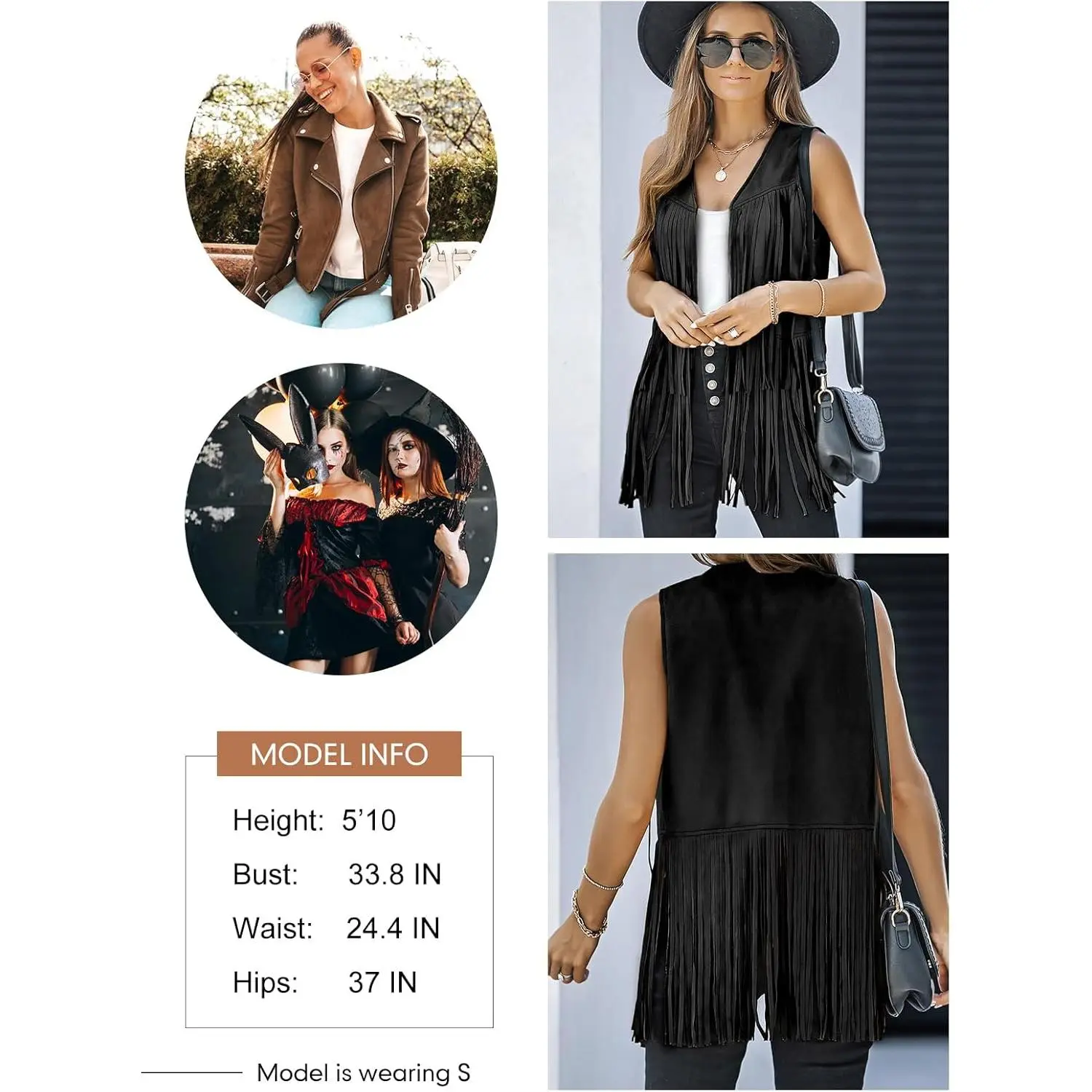 2751 70s Hippie Womens Fringe Vest Western Felt Cowgirl Hat Cowgirl Costume Women main image 2
