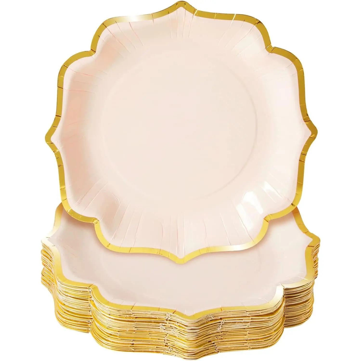 48 Pack Pink Paper Party Plates with Gold Foil Scalloped Edges, 9 inch Cute Fancy Paper Plates for Themed Events, Birthdays, Bridal Showers, Special Celebrations with Family and Friends