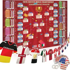2026 World Soccer Tournament Schedule Poster 43x32 Inch, 48 Team Jersey Banner and Country Flag Set, Match Wall Chart Decorations
