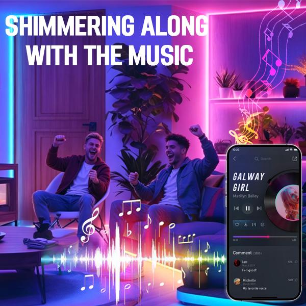 100ft RGB LED Strip Lights, APP & IR Remote Dual Control, Music Sync, 16M Colors, Dimmable, Timer, Cuttable for Bedroom, Gaming Room, Home Party Ambient Decor & TV Backlight