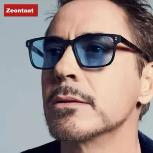 Rectangle Tony Stark Sunglasses Men Blue Lens Brand Designer Fashion Iron Man Glasses Vintage Oculos De Sol