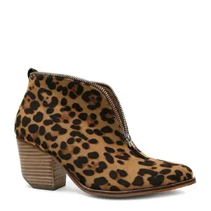 Leopard Print Ankle Boots with Chunky Heel and Side Zipper for Women's Fashion