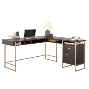 Walter Heights Modern L-Shaped Desk with Smooth Gliding Drawers & Metal Frame for Efficient Home Office Setup