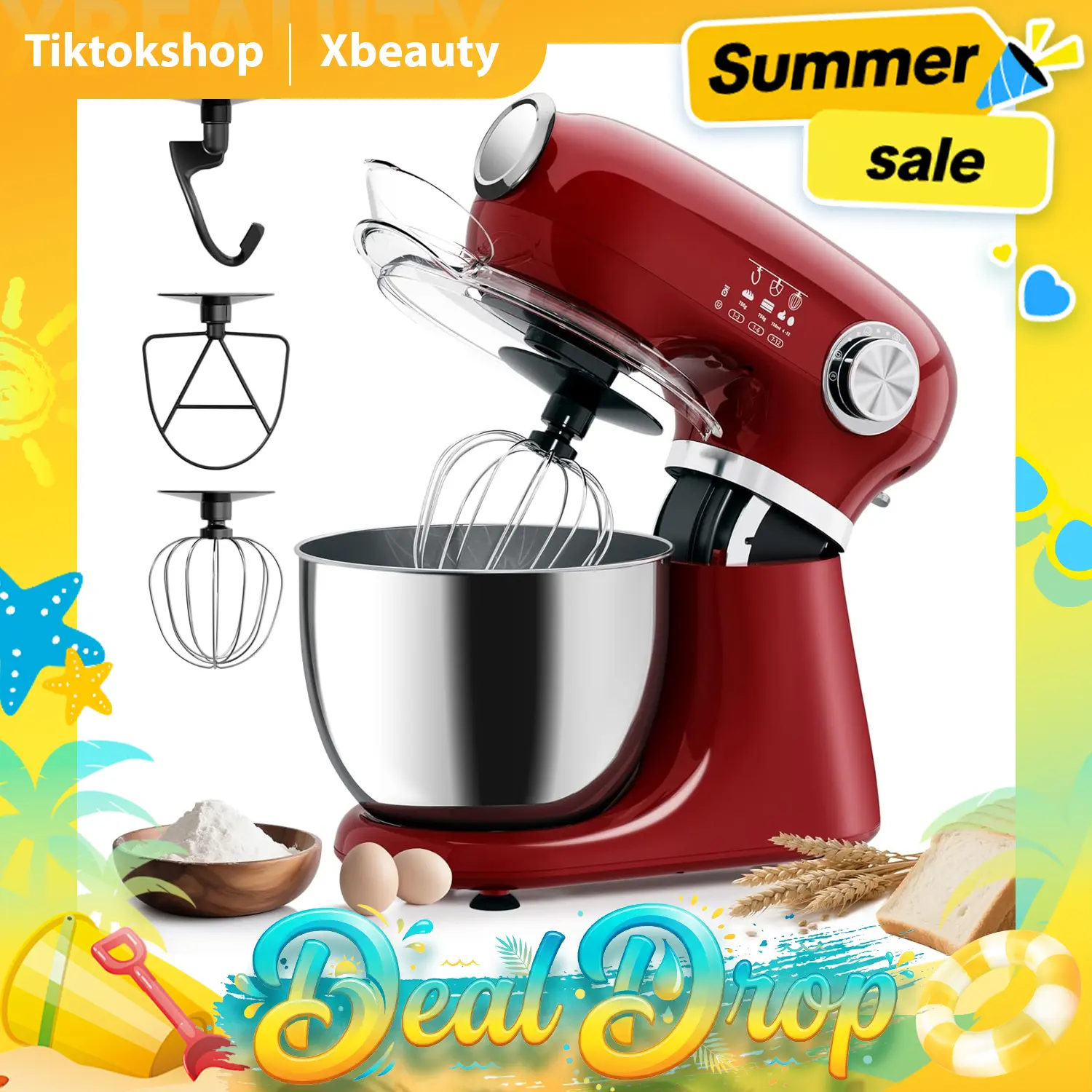 XBEAUTY Stand Mixer 12 Speed Tilt-Head Electric Mixer With 5.3 Quart Stainless Steel Mixing Bowl Portable Kitchen Mixer With Whisk Dough Hook Beater & Baking Spatula BLACK/Red summerwins,home essentials