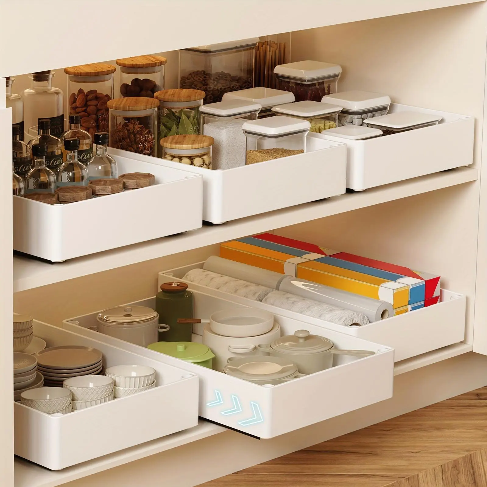 2Pcs Pull-Out Type Cabinet Organizer, No-Punch Cabinet Organizer, Home Organizers and Storage Racks, Removable slide-out organizer For Kitchen, Bathroom, Pantry, Cabinets Open Storage Bins
