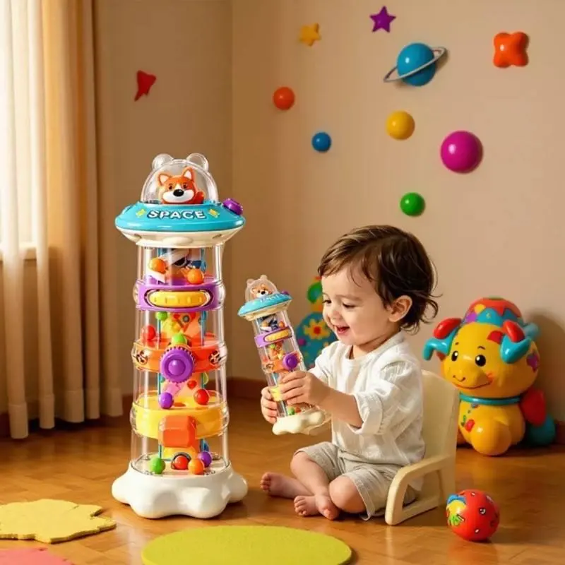 Flying Saucer Launch Toy for Toddlers, Interactive Ball Drop Learning Tower, Cause & Effect Educational Sensory Toy