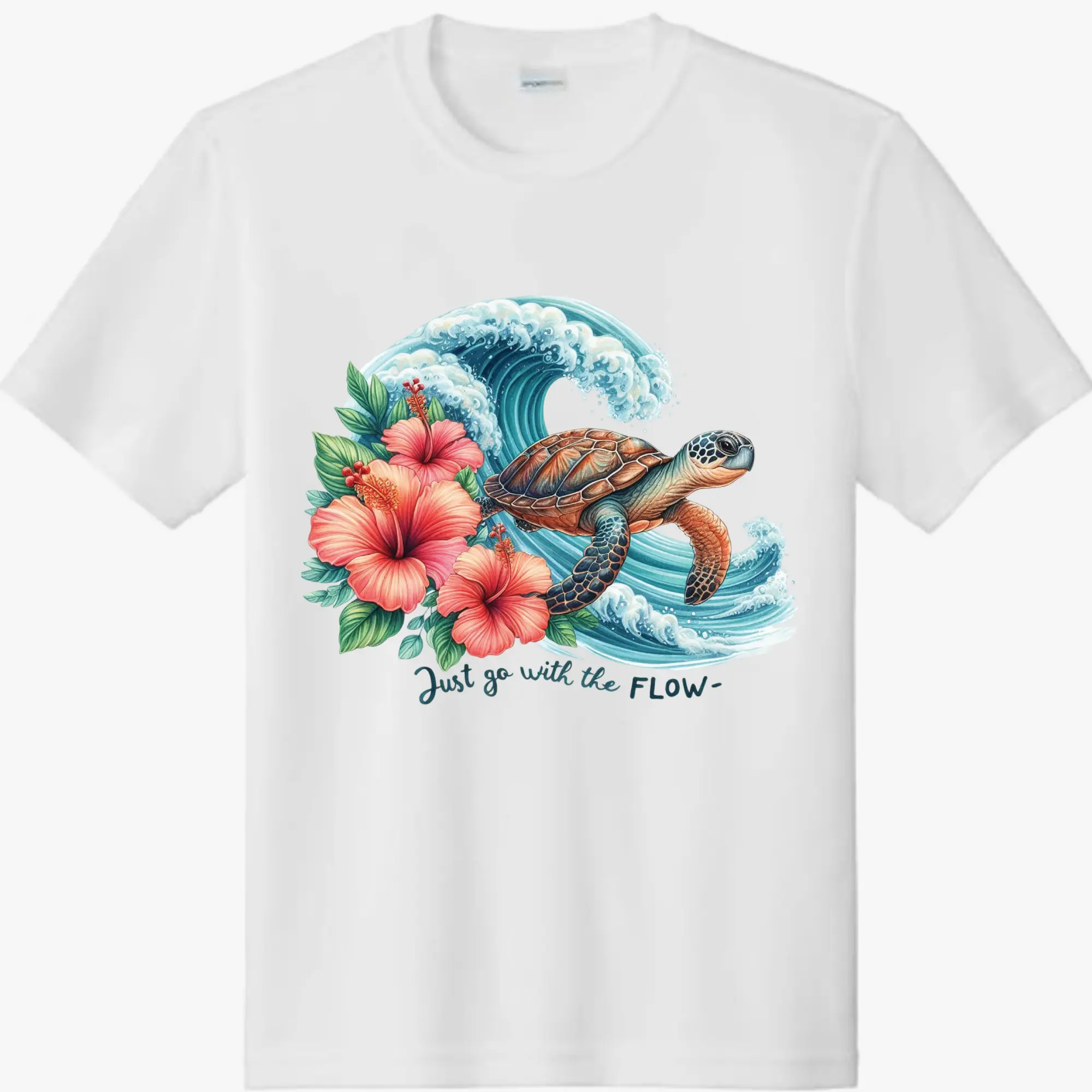 Just Go With The Flow Sea Turtle Direct To Film Print, DTF Print, Ready To Press Print For T-Shirts