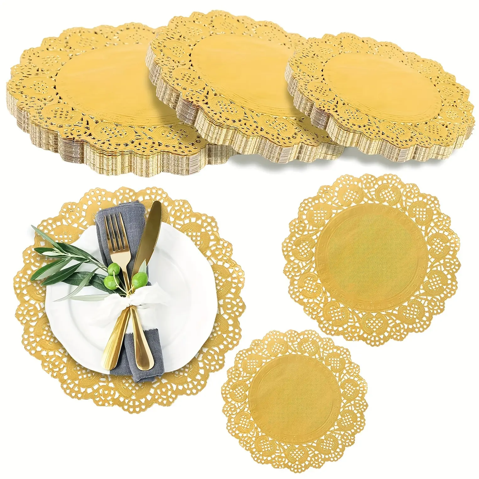 100 Sheets Absorbent Cake Paper, Round Paper, Lace Paper, Table Mat Paper, Decorative Disposable Dessert, Wedding Banquet Decoration, Event, Presentation, Convenience, Multipurpose