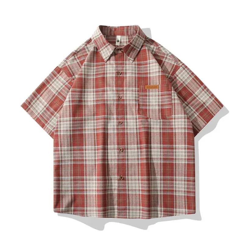 Men's Casual Plaid Shirt, Short Sleeve Button-Down Summer Beach Top with a Relaxed, Plus Size Fit, Menswear, Shortsleeve, Collars