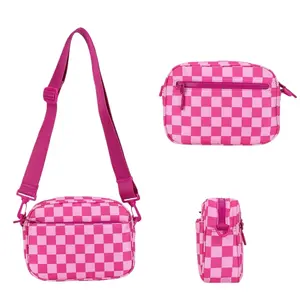 Checkered Nylon Crossbody Bags For Women & Men Unisex Mini Purse With Adjustable Strap Soft Durable Compact Spacious Trendy Shoulder Handbags 9L x 2.6W x 6.6H