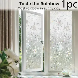 Privacy Window Film Roll, Static Adhesive Glass Covering, Self-Stick Transparent Half-Tone, Elegant Tulip Pattern, Office Bathroom Decor, Decorative Stickers, Adhesive Stickers