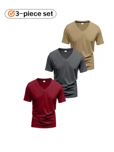 Fashionable New 3 Pack Men's Solid Fitted V Neck Knit T Shirts, Essential Plain Short Sleeves for Casual Daily Wear, Versatile Basics for Everyday Style