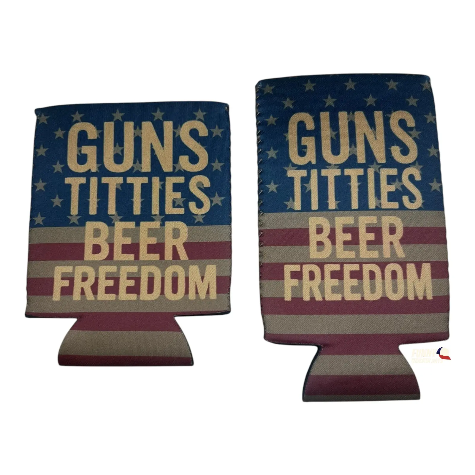 Guns Titties Beer Freedom Double-Sided Beer Can Holder Sleeve Gift for men or dad Portable Summer Beach Bottles Cup Mug Tumbler Drinkware hilarious