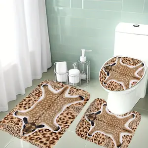 3-Piece Leopard Print Bathroom Rug Set, Giraffe Design, Natural, Soft Flannel, Non-Slip, Holiday Decoration