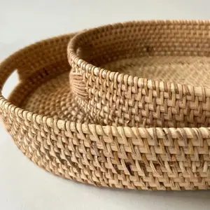 Rattan Oval Stacking Trays - Set of 2