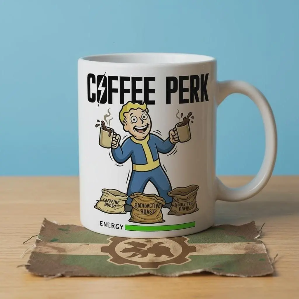 Fallout Coffee Perk Icon Mug, Vault Boy Morning Routine Cup, Gamer Caffeine Gift, 11oz 15oz Ceramic