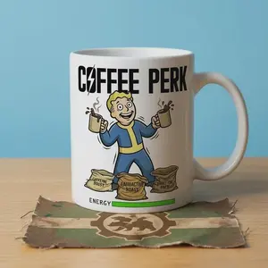 Fallout Coffee Perk Icon Mug, Vault Boy Morning Routine Cup, Gamer Caffeine Gift, 11oz 15oz Ceramic