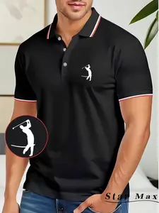 Men's Business Casual Polo Shirt, Breathable Sweat-Wicking Anti-Fray Elastic Fitted Slim Fit, Short Sleeve, All Seasons, Versatile for Work and Dates
