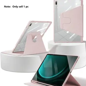 Slim Rotating Case Compatible with Samsung Galaxy Tab S9 FE+ S9+12.4 Inch S9 S9FE A8 S7+S8+ S7FE S7 S8 S6lite Pencil Slot Design Shockproof Cover Clear Transparent Back Shell Protective Cover