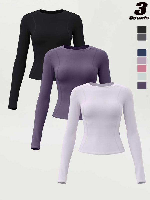New Spring Autumn Women's Slim-Fit Long Sleeve T-Shirt, Casual Round Neck Yoga Top, Running Fitness Shirt, Athletic Yoga Shirts, All Seasons Wear
