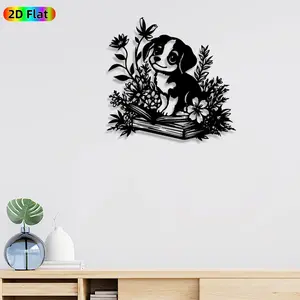 1pc Puppy with Flower Bouquet Metal Wall Art, Floral Puppy Statue Mural, Artistic Metalwork, Intricate Craftsmanship, Perfect for Mothers Day, Housewarming Decor, Perfect for Living Room Bedroom Studio Decor, Ideal Gift for Pet Lovers.